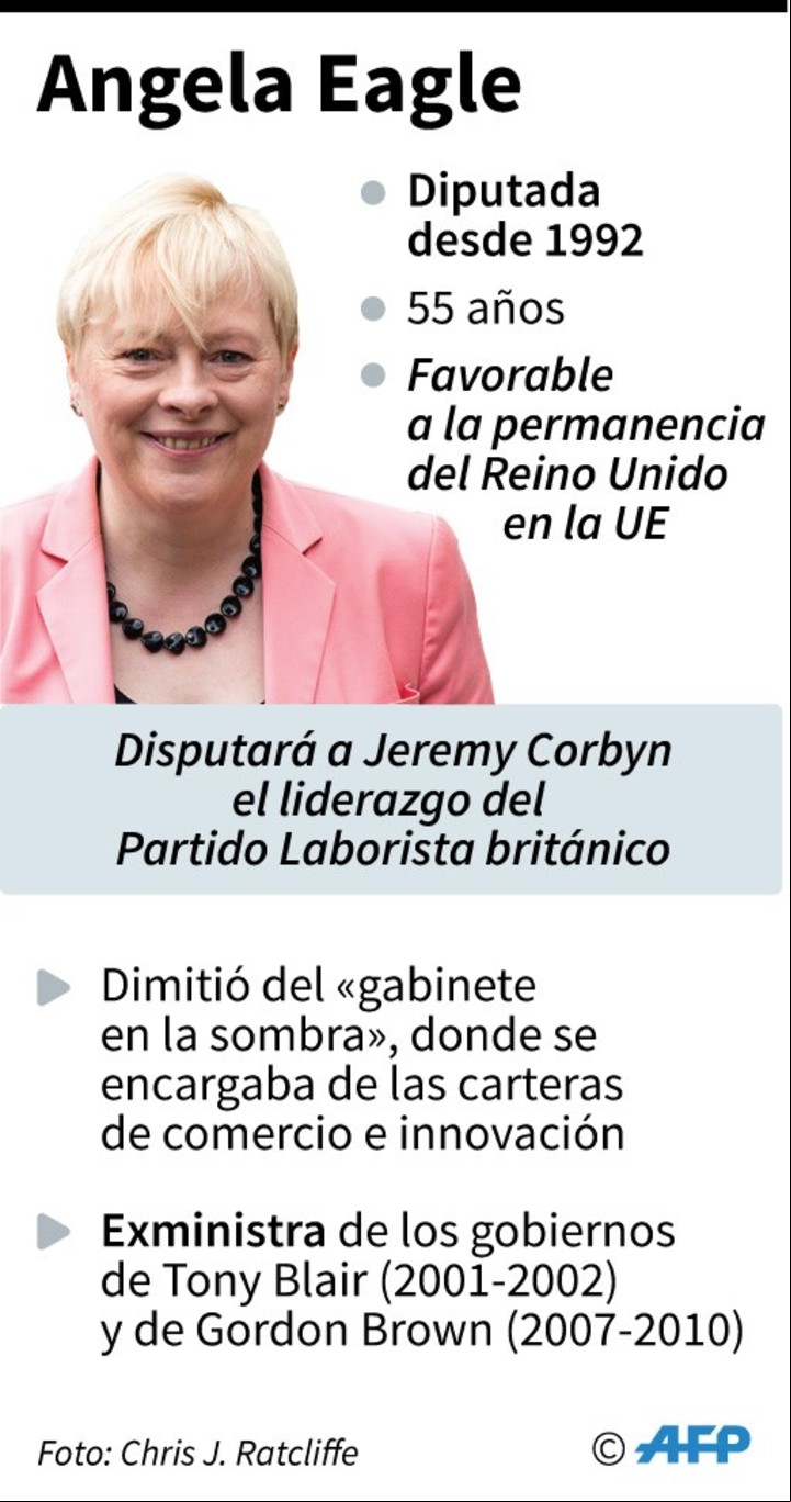 Ficha de Angela Eagle, que quiere asumir el liderazgo del Partido Laborista británico.  / AFP