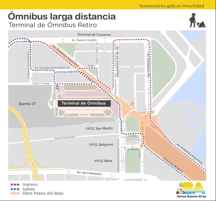 Así deberán desviarse los micros, por los cortes en Retiro.