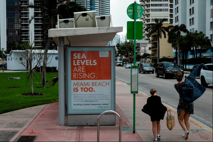 Carteles oficiales explican las medidas tomada para proteger las playas (Photo by Eva Marie UZCATEGUI / AFP)
