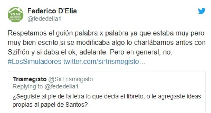 Con el hashtag #Yomequedoencasa, Federico D'Elía contó en Twitter anécdotas inéditas e imperdibles sobre "Los Simuladores".