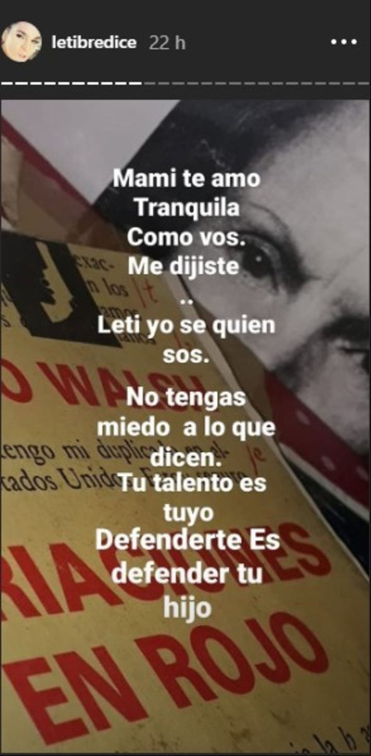 Una de las tantas historias que Leticia subió este martes contra Federico Parrilla.