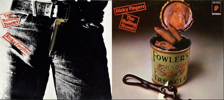 Sticky Fingers, en su edición oficial y en su deformación española.