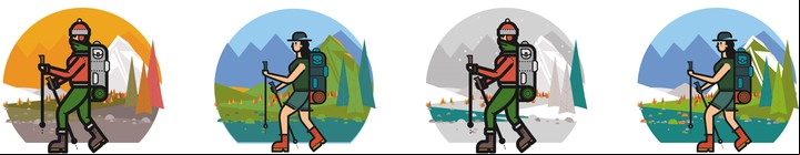 imagen de Bariloche. Los diseñadores detectaron que las cuatro estaciones son muy marcadas y desarrollaron los símbolos atendiendo esas diferencias.
