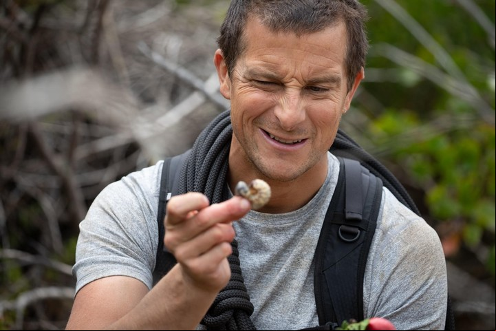 A Bear lo picó una sanguijuela, que "es muy nutritiva y da mucha energía". Así que hay que comerla, pero ¿tragarla o a mordiscones? FOTO: NETFLIX