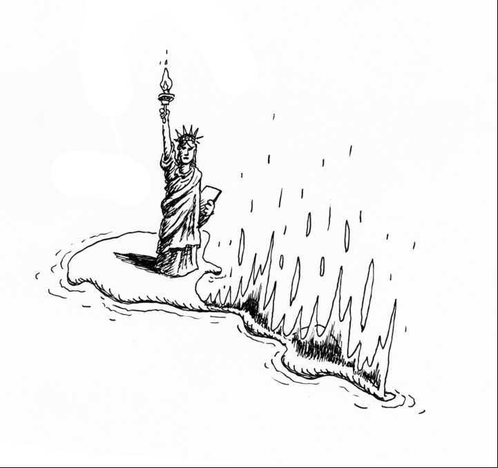 Ganadores y perdedores. En el dibujo de Tute, la Estatua de la Libertad.