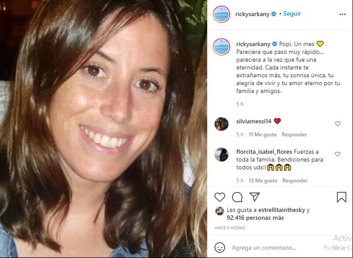 La publicación de Ricky Sarkany en Instagram recordando a su hija.