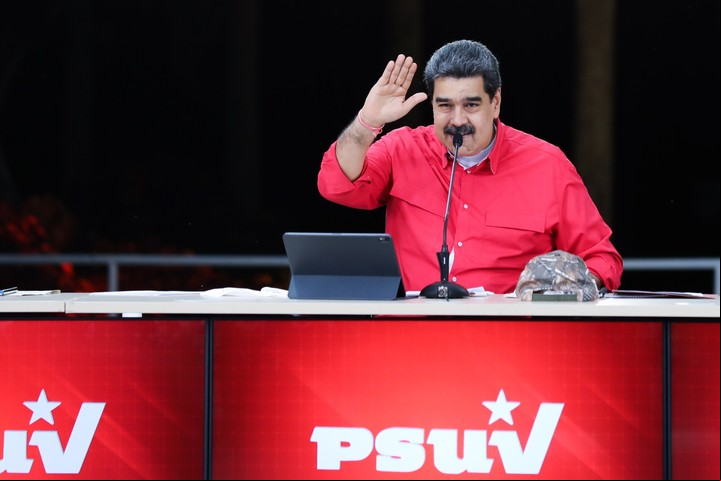 El presidente de Venezuela, Nicolás Maduro, durante una conferencia de su partido. Foto EFE