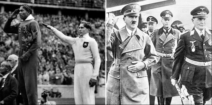 Jesse Owens y Hitler en los Juegos Olímpicos de Berlín, en 1936.