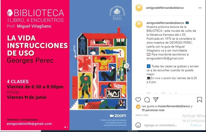 El anuncio en el Instagram de los Amigos del Museo Fernández Blanco.
