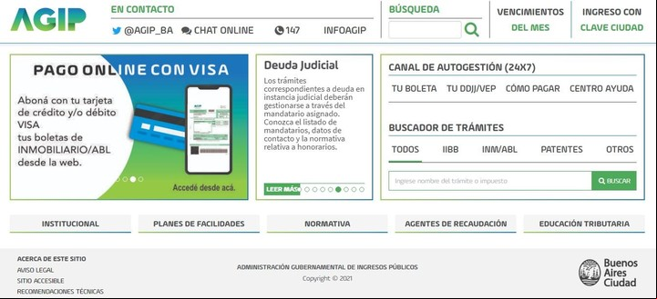 El portal de la istración Gubernamental de Ingresos Públicos (AGIP).