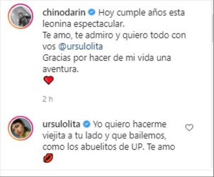 Úrsula Corberó y el Chino Darín emocionaron a sus seguidores de Instagram.
