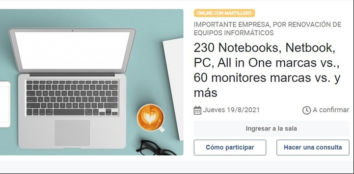 A veces salen a remate cientos de computadoras que una gran empresa dejó de usar. Imagen: Captura.