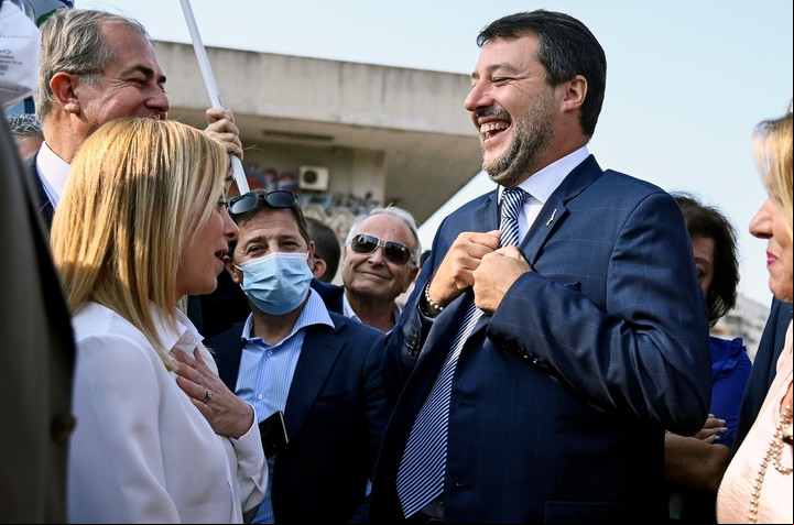 El líder de la Liga Matteo Salvini, junto a Meloni en Roma. Foto: ANSA