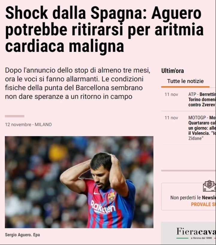 Agüero en la portada de la Gazzetta dello Sport.