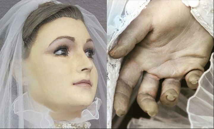 El rostro de Pascualita y una de sus manos. ¿Cuerpo embalsamado?