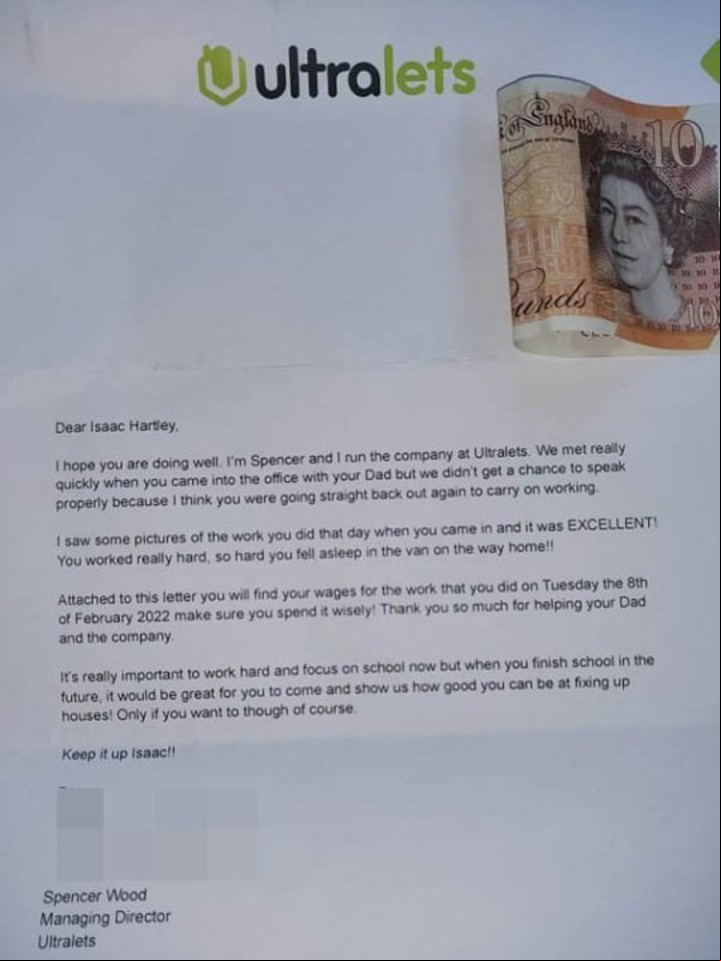 La carta con membrete y el dinero que recibió Isaac.