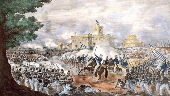 "Infantería oriental en la Batalla de Caseros", por el dibujante italiano Carlos Penutti.