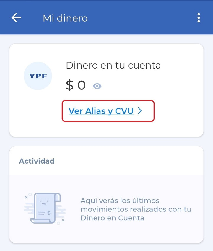 La billetera puede ser cargada por su dueño o por cualquier otra persona que envíe dinero al CVU. Imagen: Captura.