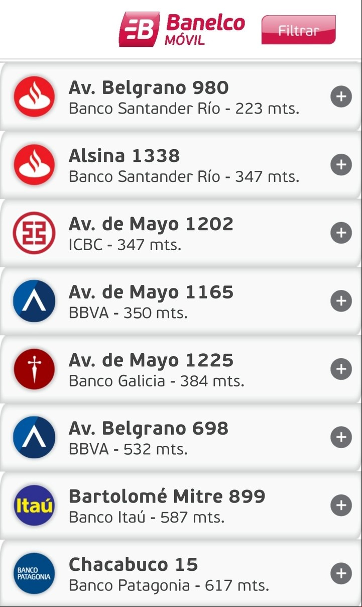 La app de Banelco que permite hallar los cajeros cercanos aptos para retirar dólares. Imagen: Captura.