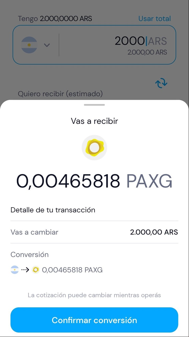 Un PAXG entero puede ser muy costoso, pero se puede empezar comprando una pequeña fracción. Imagen: Captura.