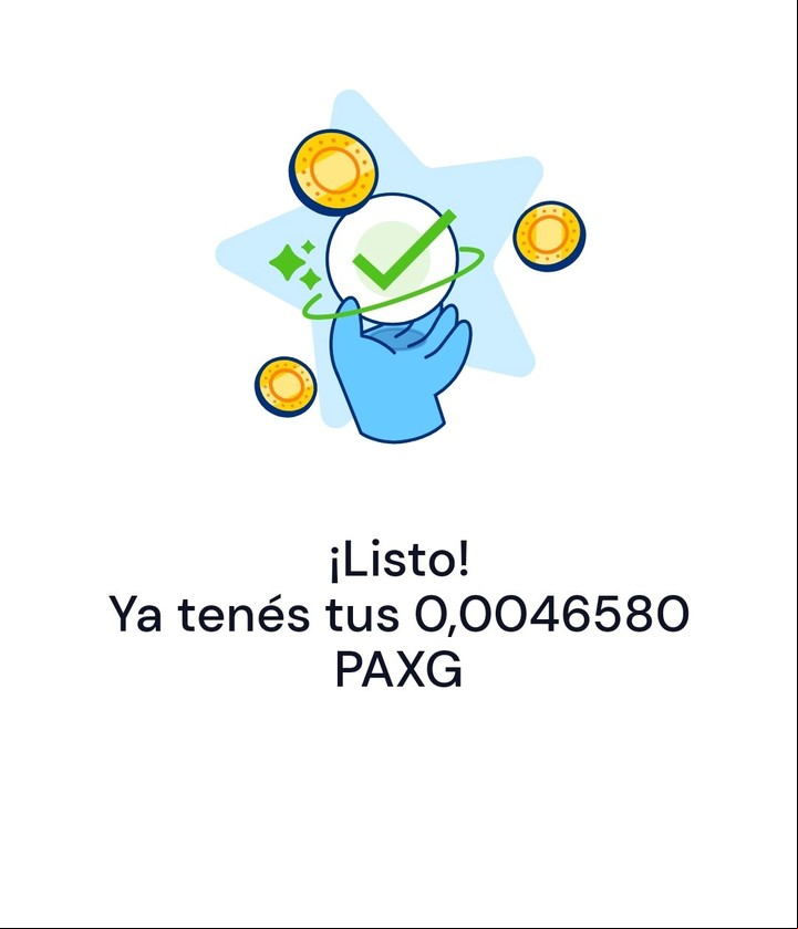 Al instante, la app confirma que el oro virtual fue comprado. Imagen: Captura.