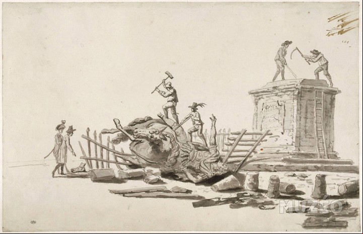 Destrucción de la estatua ecuestre de Luis XIV a manos de revolucionarios ses, obra de 1792.