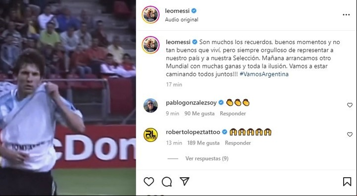 La publicación de Messi previo al debut de Argentina en Qatar 2022. Instagram.