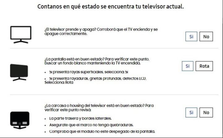 Hay que responder varias preguntas sobre el estado del televisor. Imagen: Captura.