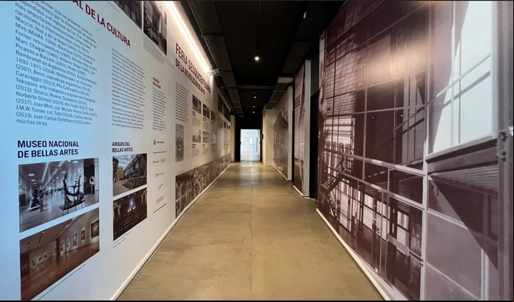 El mural, pensado para poner en valor el conjunto patrimonial sede de la asociación y también la Feria Nacional del Sesquicentenario que tuvo lugar en los años 60, recoge la historia cultural de una época. Gentileza AAMNBA