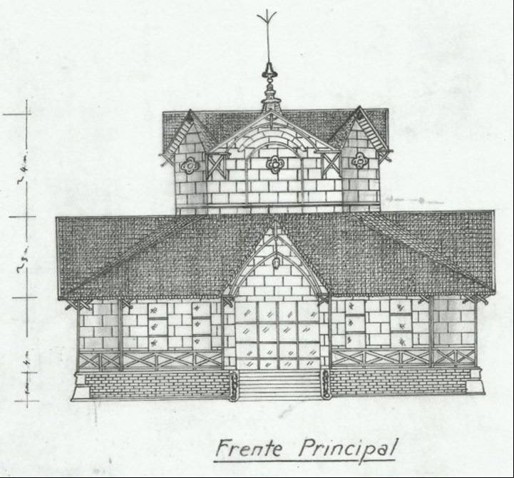 Dibujo a mano de la casita. El frente mira hacia el lago Victoria Ocampo. Imagen gentileza GCBA