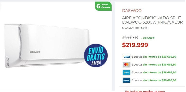 Aires acondicionados en liquidación. Imagen: Captura.