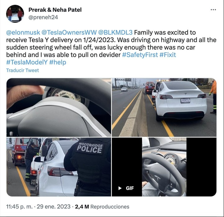 El tuit del al que se le desprendió el volante.