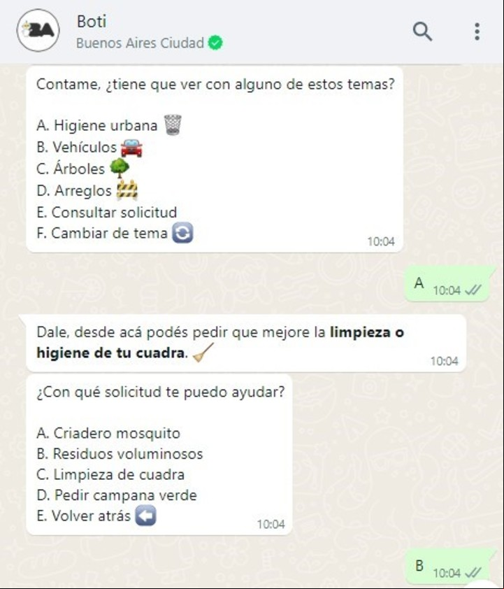 El inicio del trámite a través de WhatsApp.