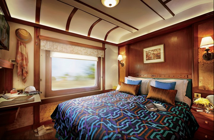 Una de las cabinas del Deccan Odyssey, con varios itinerarios en la India. Foto Deccan Odissey