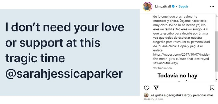 El feroz posteo que hizo Cattrall sobre SJP.