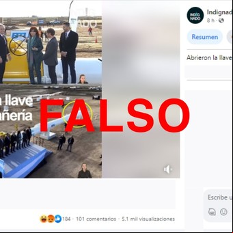 Es falso que en la inauguración del gasoducto Néstor Kirchner abrieron la válvula sin la cañería terminada