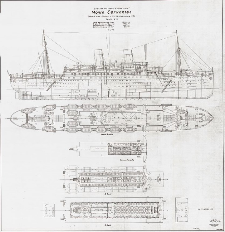 Los planos del barco alemán fueron brindados por la empresa fabricante Hamburgo Sud-Americana.