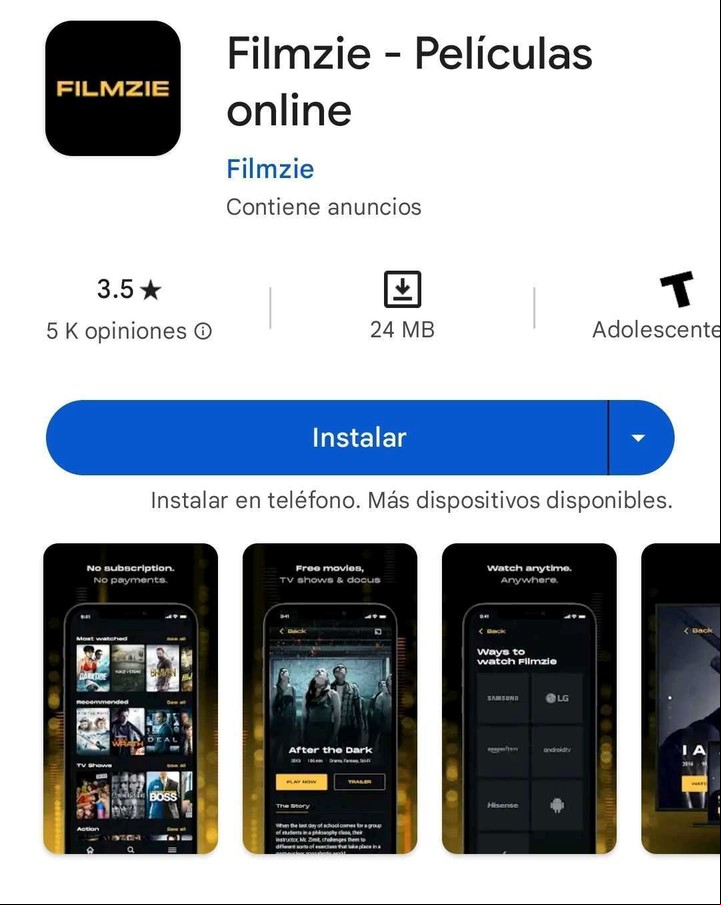 Filmzie está disponible para dispositivos Android e iOS.