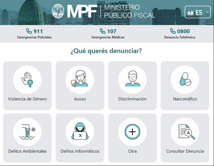 La web que permite reportar delitos directamente ante el Poder Judicial. Imagen: Captura.