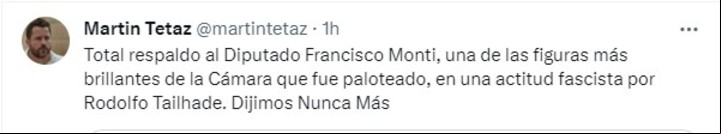El tuit de Martin Tetaz.