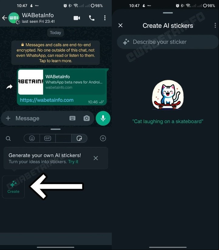 Los stickers de WhatsApp podrán ser generados por inteligencia artificial. Foto: WABetainfo.