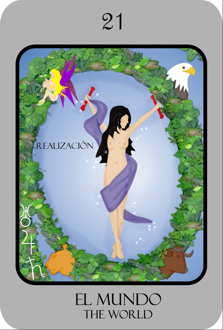 El Mundo en el "Nuevo tarot de Marsella Leveratto". Foto: Ed. Kier/ilustraciones: Florencia y Lucía Brizuela.