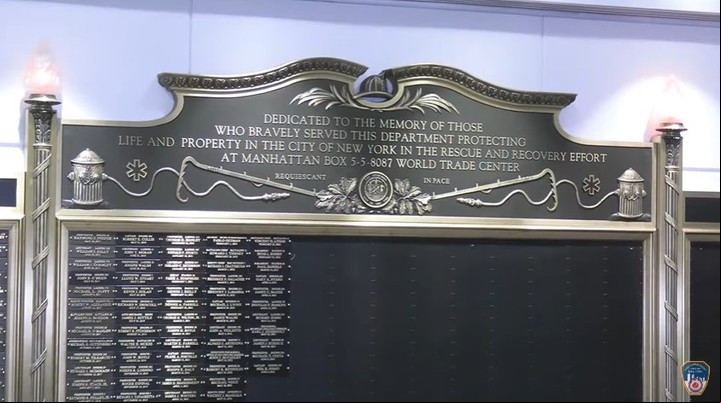 Así se ve hoy el "Memorial Wall". Foto: Captura Youtube FDNY