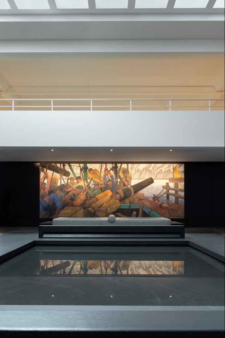 El bonus track de la Cafetería que diseñaron Russi y Mogetta es el mural "El desembarco de los cañones", de Quinquela Martín.