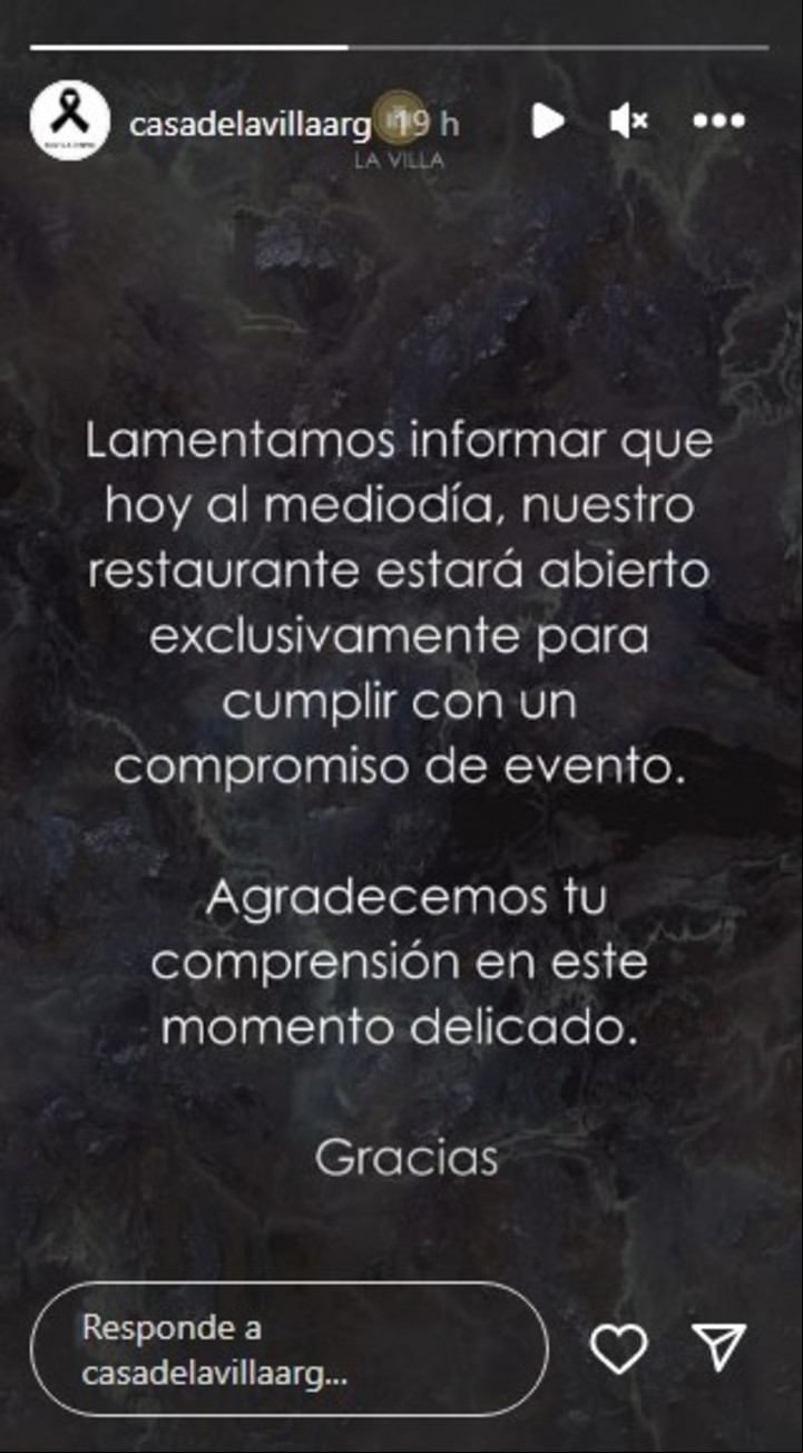 El mensaje del restaurante en donde Ian trabajaba. Captura de Instagram