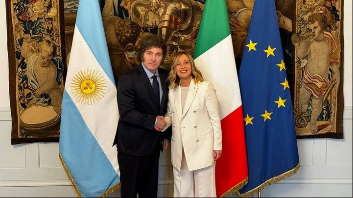 El presidente Javier Milei y la primera ministra italiana Giorgia Meloni.