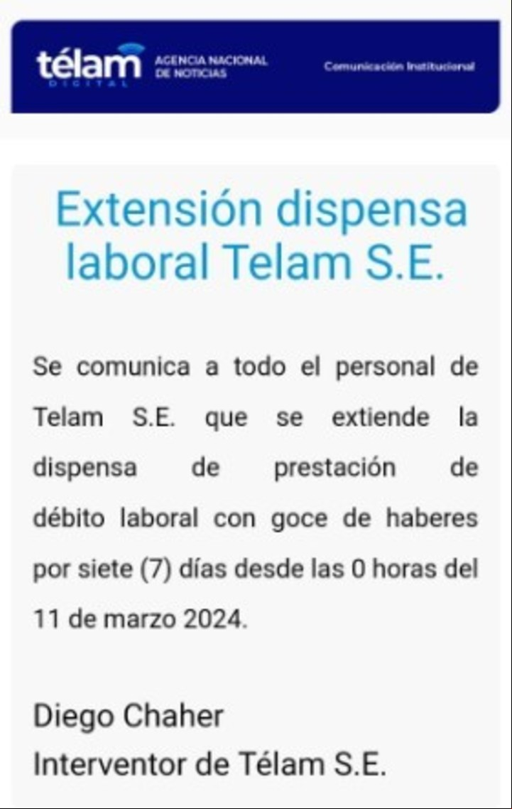 El Gobierno abrió un retiro voluntario para la agencia Télam y extiende la licencia para los trabajadores por otra semana