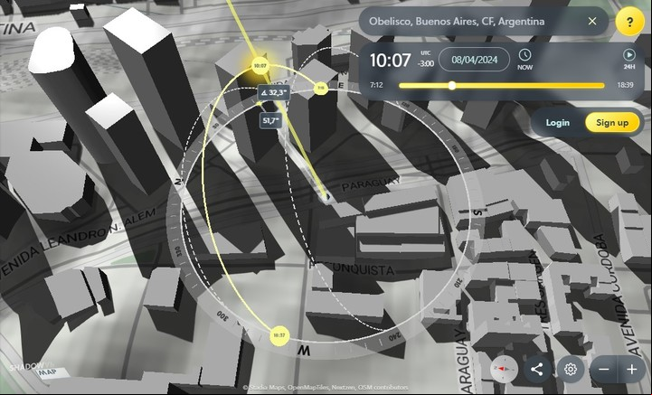 Así muestra Shadowmap la Ciudad de Buenos Aires. Imagen: Captura.