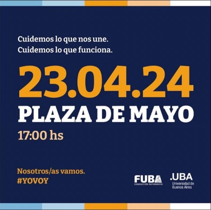 La convocatoria de la UBA para la concentración de este martes 23 de abril. Foto: @uba_ar.
