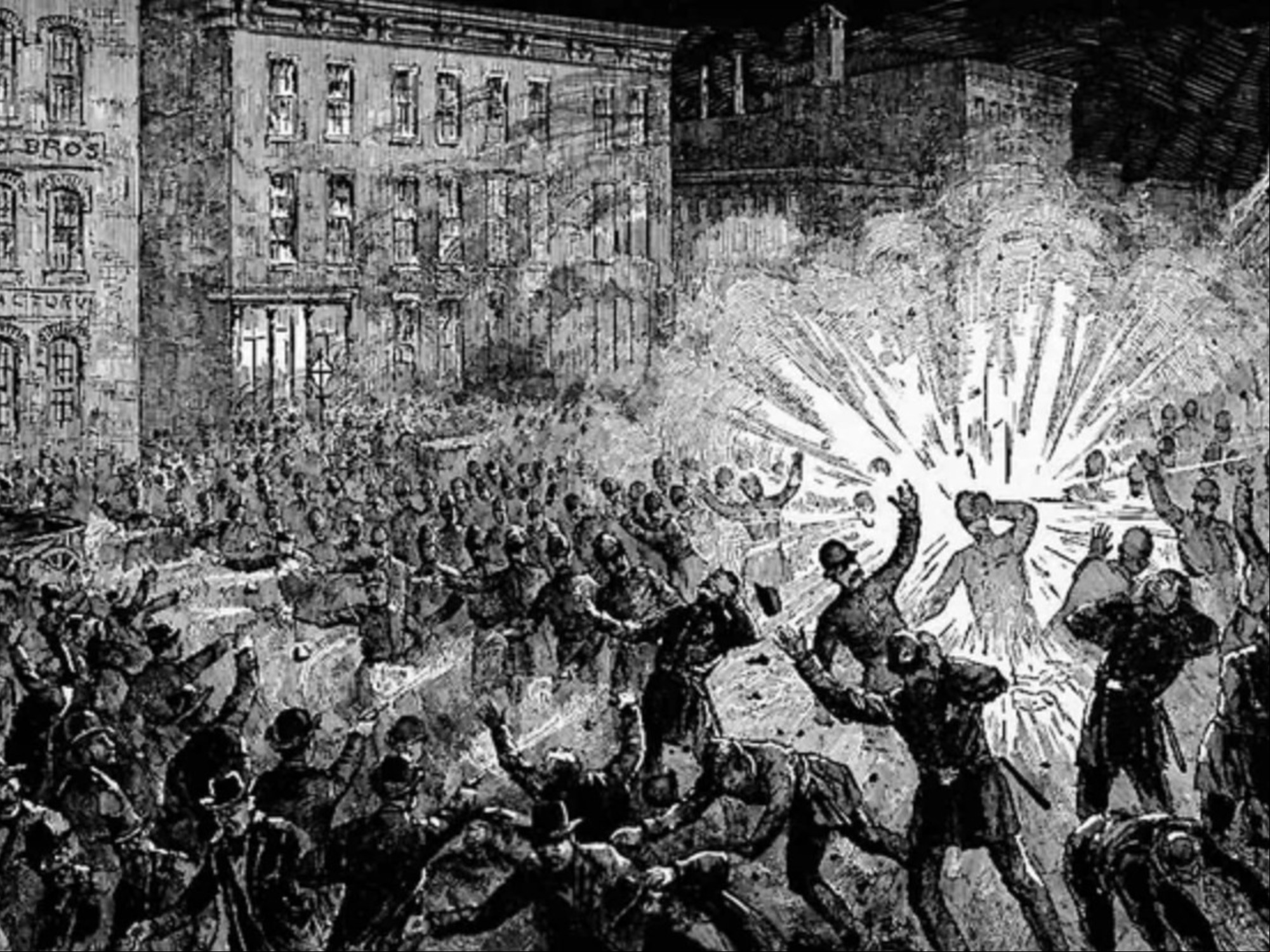 Mayo de 1886. Grabado sobre la explosión en la Revuelta de Haymarket.